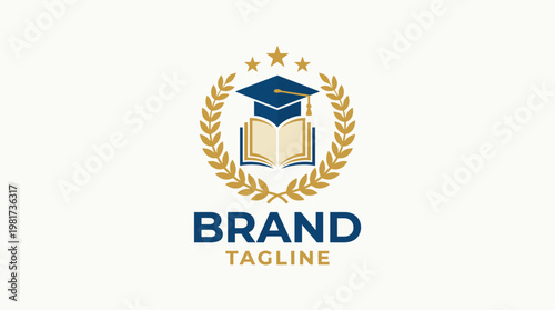 A prestigious logo design featuring a graduation cap over an open book, symbolizing education, achievement, and scholarly pursuits for academic institutions or services.