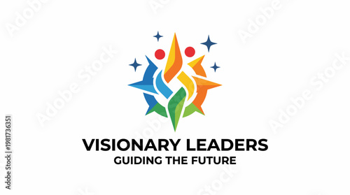 A colorful logo illustrating multiple human figures connected with vibrant flames, symbolizing teamwork, visionary leadership, and a bright future for organizations and communities.