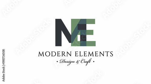 This logo design features the initials 'ME' in a modern style, merging geometric shapes and colors, representing a fusion of creativity and craftsmanship in design.