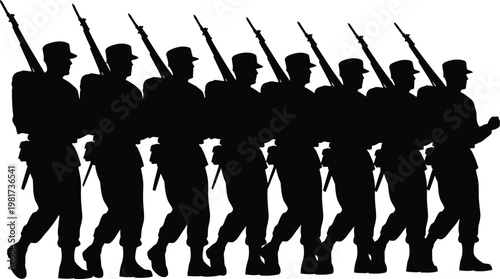 Silhouette of soldiers in formation a powerful symbol of military unity