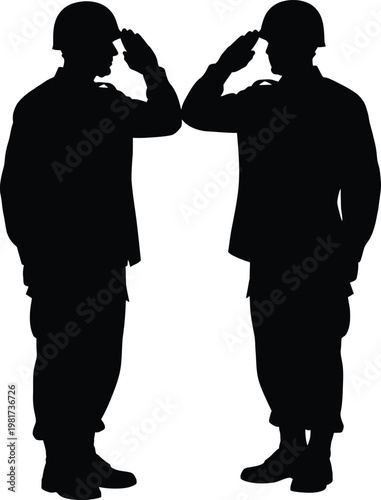Silhouetted soldiers saluting a symbol of respect and military honor