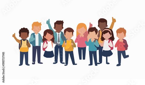 Excited schoolchildren thumbs up vector cartoon kids jumping back to school education illustration set