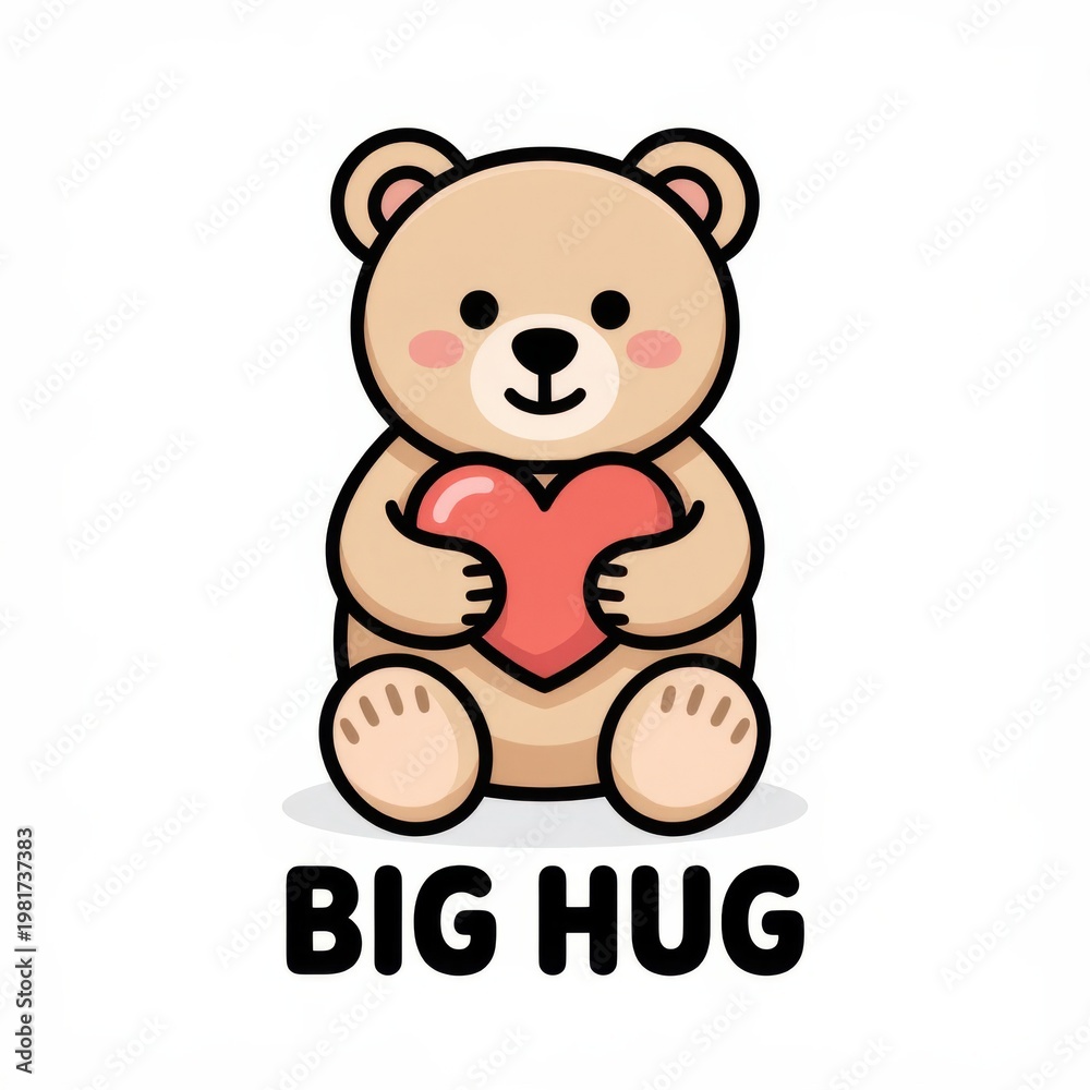 Obraz premium Cute teddy bear holding red heart symbolizing love and affection in flat design illustration