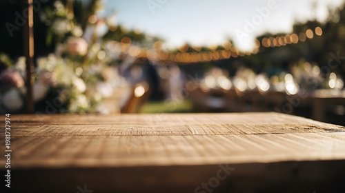 Romantic golden hour wedding reception featuring a rustic table and soft floral details evokes dreamy celebration