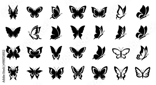 Collection of various butterfly silhouettes.