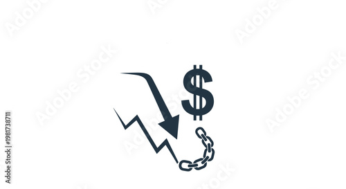 Economic downturn and financial crisis concept with a dollar sign, broken chain, and downward arrow illustrating market instability.
