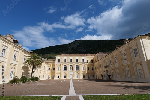 Facade of the royal residence of San Leucio, built in the 18th century in Campania, Italy.