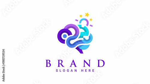 This vibrant logo design incorporates a stylized brain combined with abstract shapes, reflecting creativity, intelligence, and the power of ideas in a modern setting.