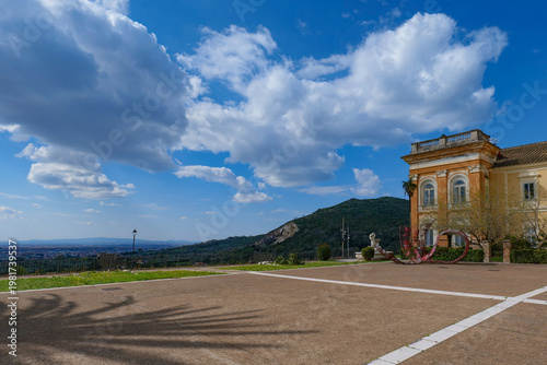 Clouds in the sky above the square of the royal palace of San Leucio, Italy.
