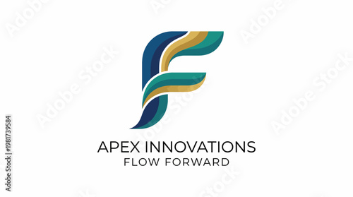 A dynamic logo design featuring a stylish letter 'F', integrating fluid shapes and colors, representing innovation, progress, and creative solutions, tailored for a modern business environment.