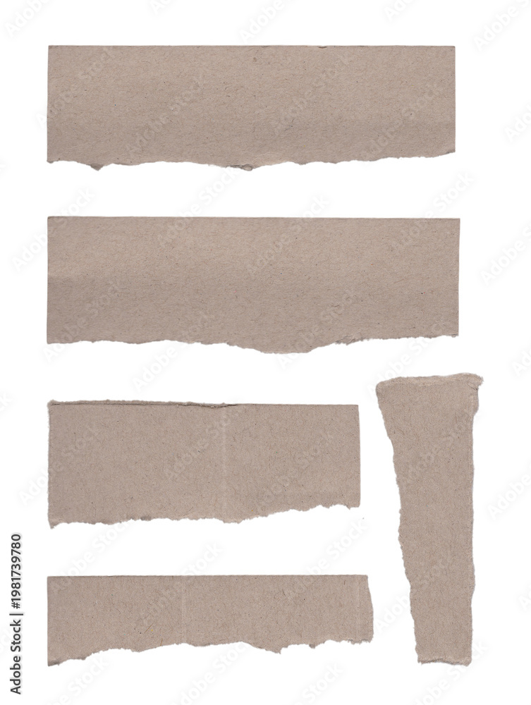 Fototapeta premium Five pieces of torn brown cardboard