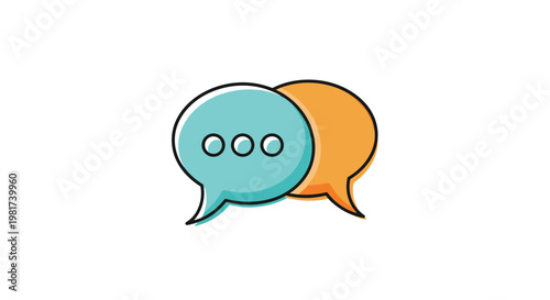 Two colorful chat bubbles, one blue with ellipses and one orange, representing communication and online messaging.