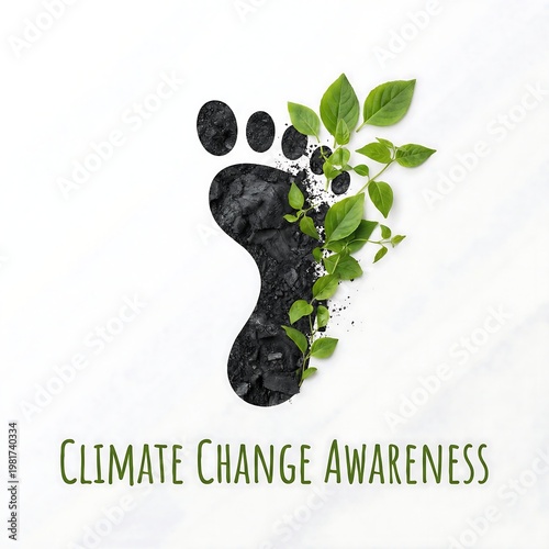Green life growing from a human footprint, symbolizing environmental responsibility, carbon impact awareness, and the vital journey towards a sustainable future