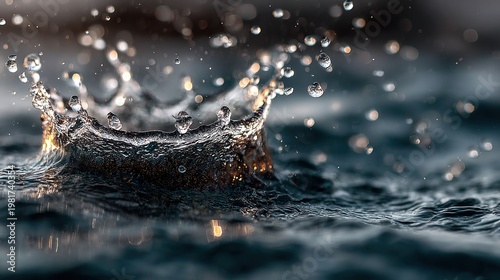 Dynamic Blue Water Splashes with Bright Droplets
