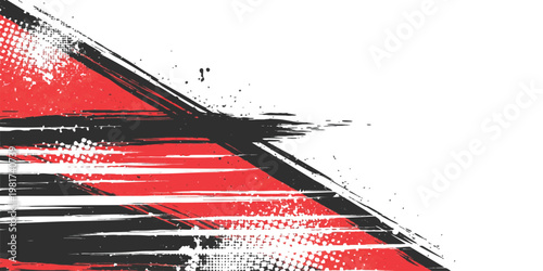 Abstract dynamic motion background with red and black geometric shapes on white background.