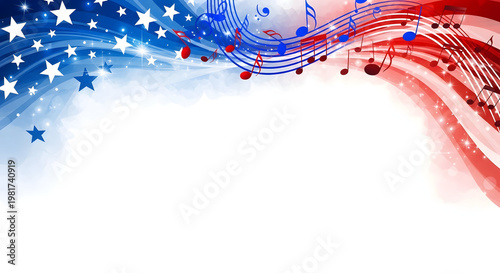 Celebrating independence day patriotic american flag with musical notes and stars a festive background