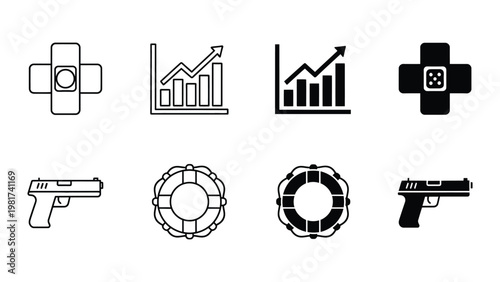 Contrasting icons representing technology, growth, security, and weaponry