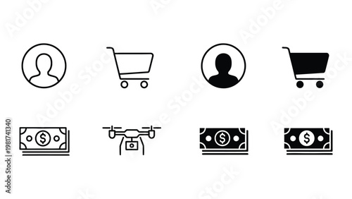 Illustrations depicting various e-commerce and delivery concepts