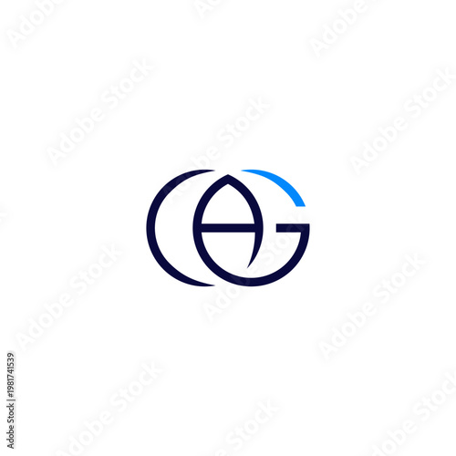 A minimalist, abstract logo combining the interlocked letters 'CAG' into a unified circular shape. The primary color is deep navy blue, with a vibrant sky-blue accent on the upper part of the 'G'.