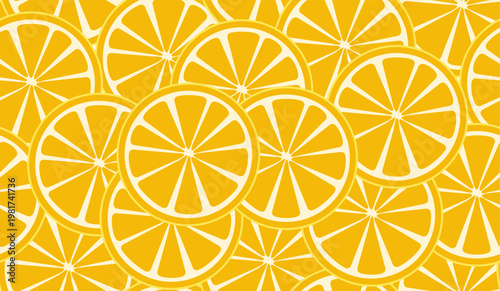 yellow lemon citrous and leaves slice seamless pattern tropical fruit vector hand drawn illustration background