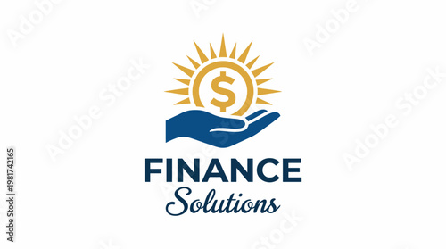 An appealing finance logo featuring a hand holding a rising sun with a dollar sign, symbolizing prosperity, growth, and financial success. Perfect for any financial services.