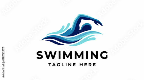 An elegant logo design that represents a swimmer in motion amid waves, capturing the essence of aquatic sports, ideal for swimming clubs and aquatic programs.