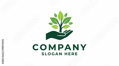 This logo design features a hand nurturing a plant, symbolizing eco-friendliness, growth, and care, perfect for companies in the sustainability sector.