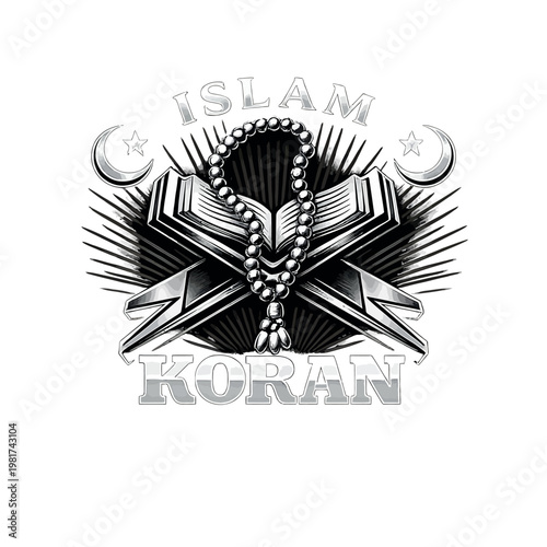 Islamic symbolism quran tasbih crescent moons and calligraphy