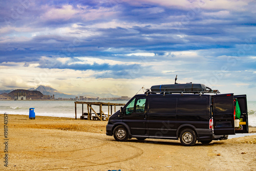 Camper van on sea shore