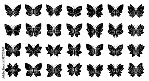 Collection of various black butterflies.