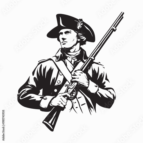 American Patriot Soldier With Musket Gun Vector Illustration