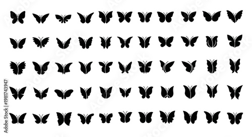 Collection of various black butterfly silhouettes.