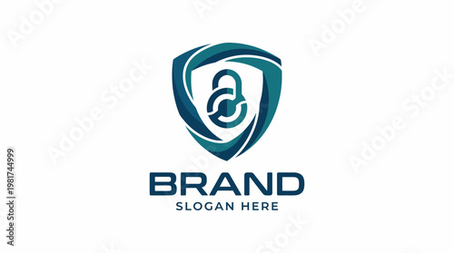 A sophisticated logo design featuring a lock symbol within a shield, representing safety and security, ideal for brands in cybersecurity and protection services.