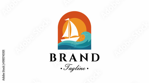 This vibrant logo features a sailboat against a colorful sunset, symbolizing adventure, peace, and exploration, perfect for leisure or travel-related enterprises.
