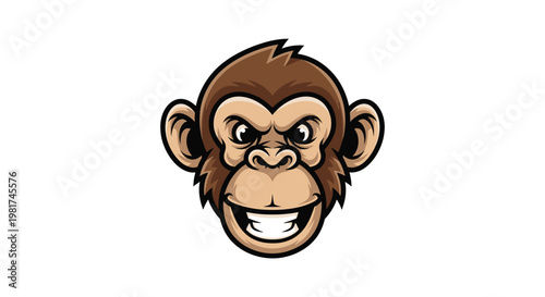 Cartoon Monkey Face with Happy Expression.