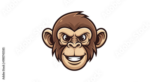 Cartoon Monkey Face with Happy Expression.