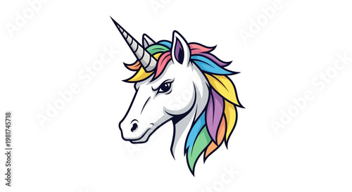 Colorful Unicorn Head with Rainbow Mane.