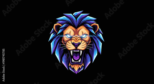 Digital Illustration of Lion Head with Open Mouth.
