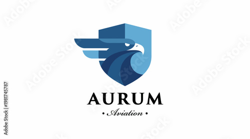 This logo features a stylish eagle emblem within a shield, representing strength and safety in aviation services, ideal for a modern aviation company branding.