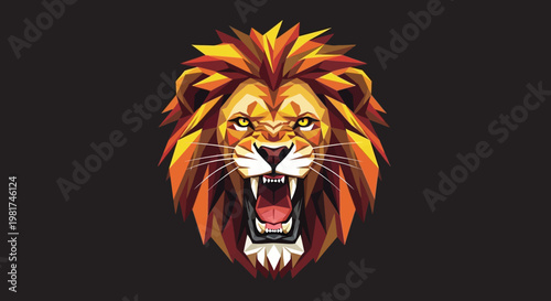 Lion Head Illustration with Open Mouth.