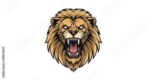 Lion Head Illustration with Open Mouth.