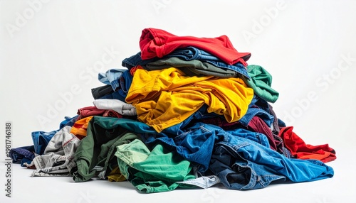 Assorted Clothing Pile Shirts Pants Casual Wear White Background Fashion Laundry Visuals