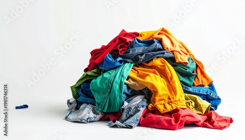 Assorted Clothing Pile Shirts Pants Casual Wear White Background Fashion Laundry Visuals
