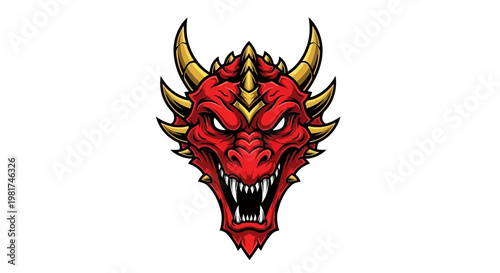 Red Dragon Head with Golden Horns.