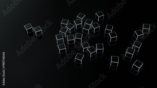 white led light 3d cube on black, abstract design 