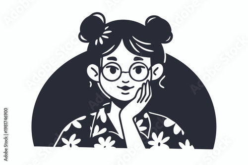 Mystical black and white crescent moon and stars celestial vector graphic illustration