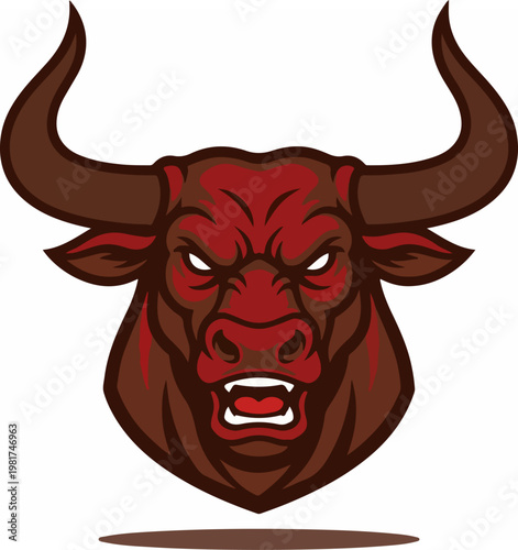 Angry bull head with horns illustration.