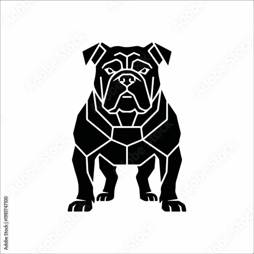 Black dog standing on white background.