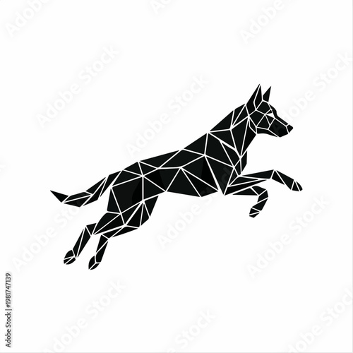 Black geometric dog running fast.