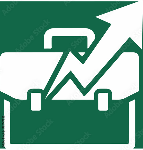 Briefcase with growing graph arrow.